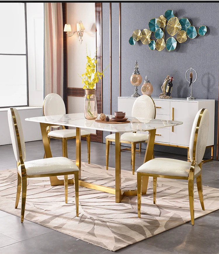 Popular Modern PU stainless steel frame gold Silver dining chair for dining room