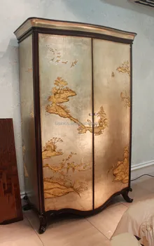 Antique Retro Bedroom Furniture Vintage Lacquer Wooden Two Door Wardrobe Armoire Luxury Gold Lacquer Painting Palace Furniture Buy Royal Furniture