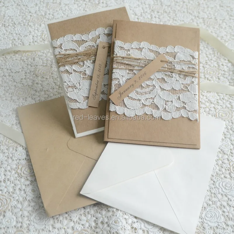 250gsm Craft Paper Laminated Wedding Invitations With Lace Wedding