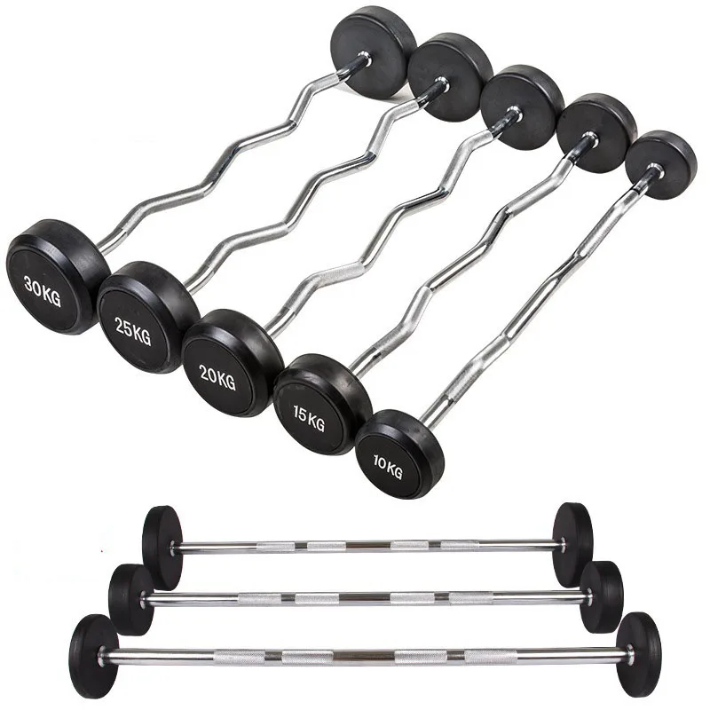Fixed Pu Or Rubber Coated Barbell Set With Straight Curl Barbell Bar