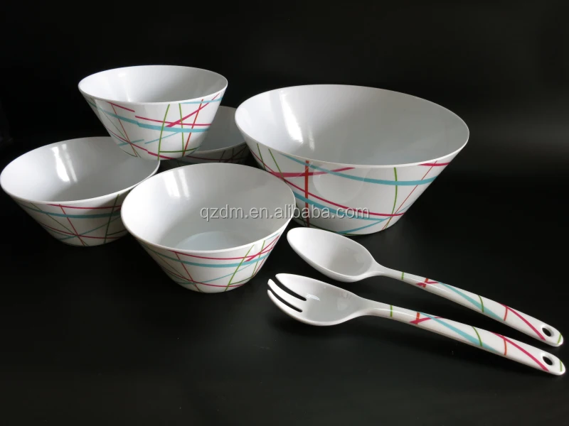 7 Pcs Melamine Salad Bowl Set With Salad Spoon And Fork 100% or 30%