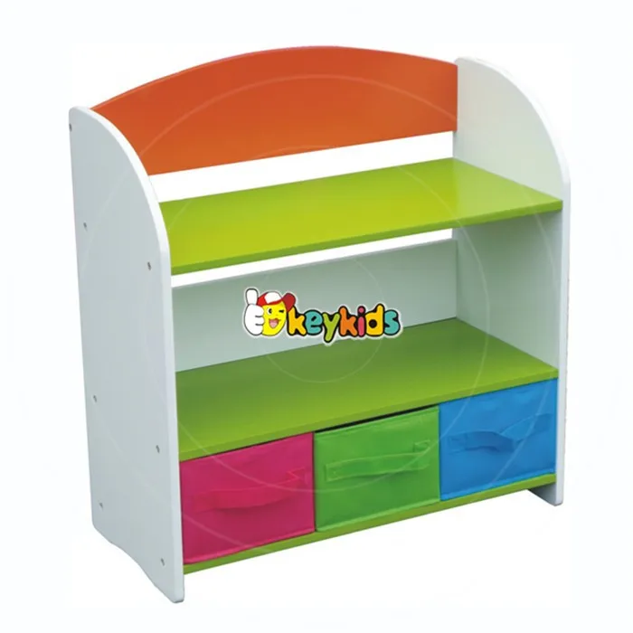 toy shelf with plastic bins