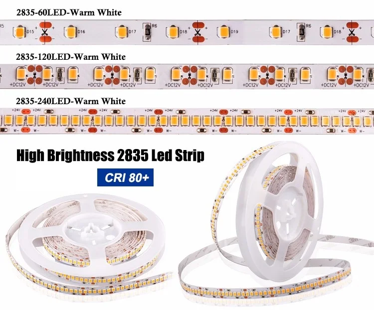 CE Rohs Listed DC 12V 24V Warm White High Lumen SMD 2835 Led Strip Light