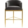 Modern Upholstery Counter Stool in High Quality Velvet Fabric with Curved Back Brushed Brass Metal Frame Bar Stool