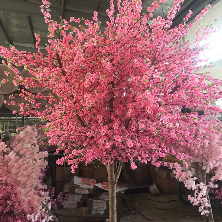 Pink Fabric Leaf Artificial Peach Tree With Fiberglass Trunk - Buy ...