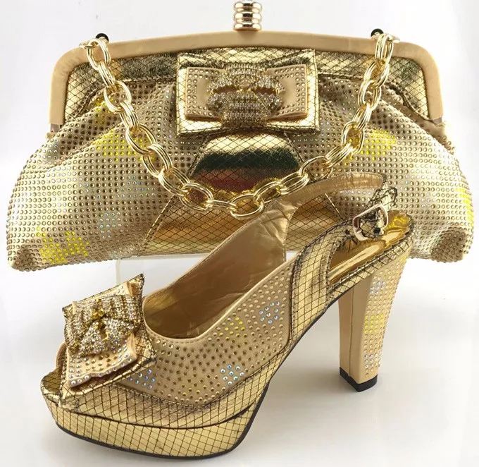 Italian Gold Shoe And Bag Set/2017 Spring Womens Pumps/african Woman
