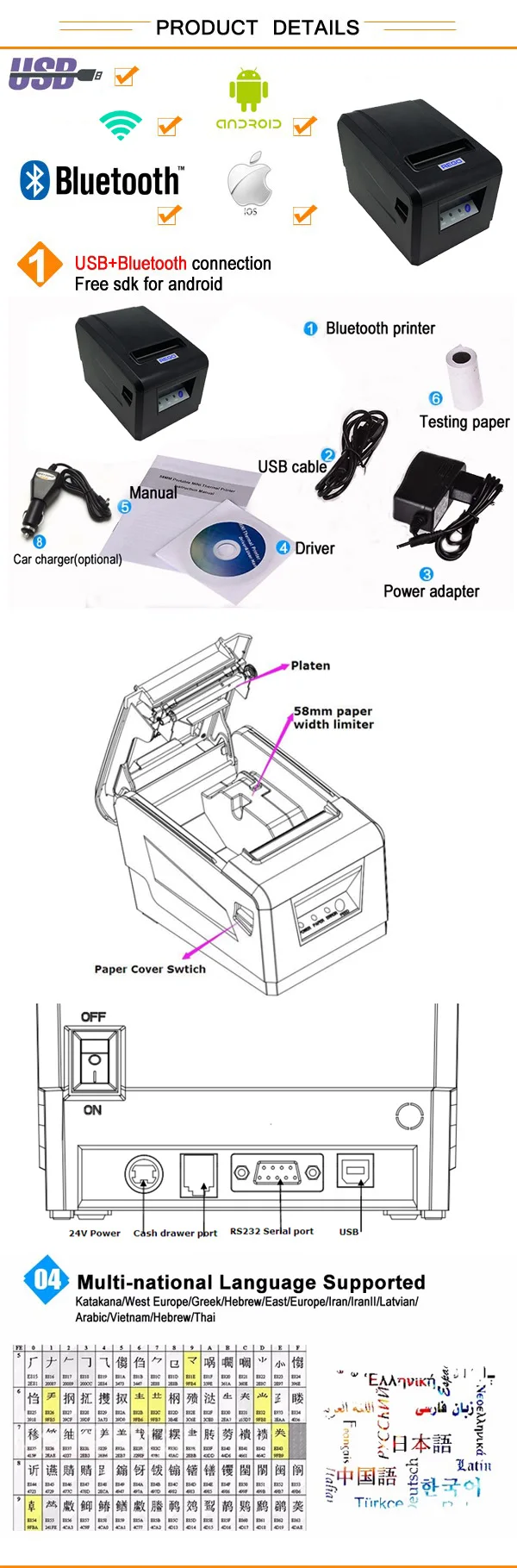 Impresora Térmica Directa de 80mm, wifi, térmica, para todos los sistemas POS