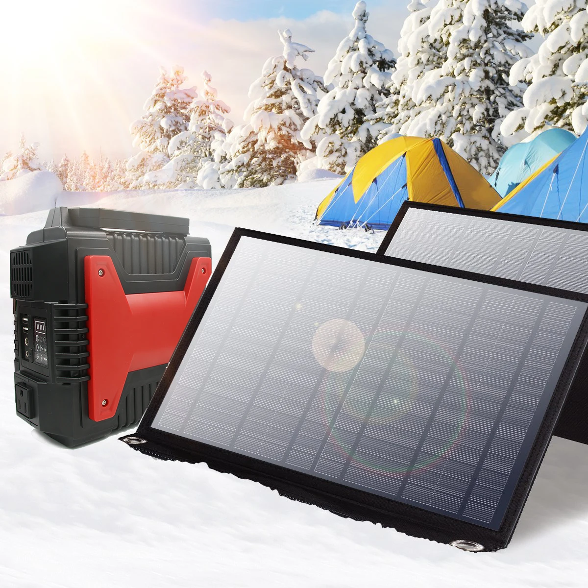 12 v 锂离子电池 300 w 便携式太阳能发电站,用于户外应急电源