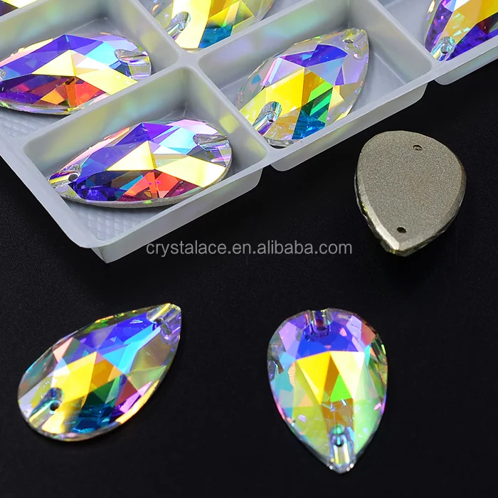 17X28mm topaz golden AB aurora boreale teardrop sew on rhinestones for dress bags shoes