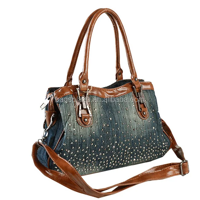Fashion Lady Big Shoulder Bag Long Handle,Denim And Leather Shoulder Bags (hd26018) Buy Long