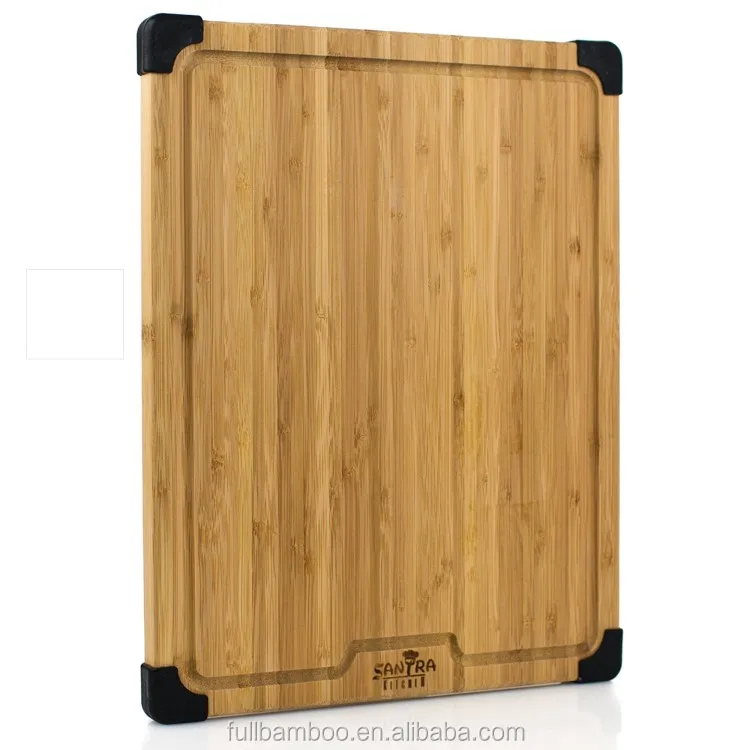 Large Bamboo Cutting Board With Non Slip Silicone Feet,Natural Organic