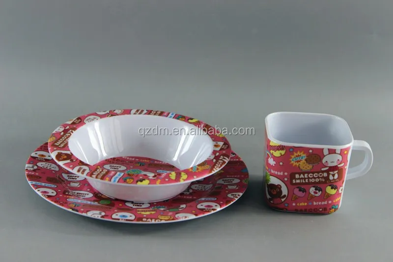 Cartoon Print Melamine Dinner Set Of 3 Piece