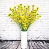 Factory wholesale wedding background leaves rape flower artificial flower 3 fork single artificial flower yellow