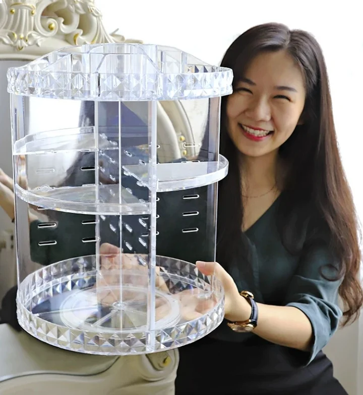 
Clear Transparent large 360 degree rotation Cosmetic Storage Box 360 rotating makeup organizer 
