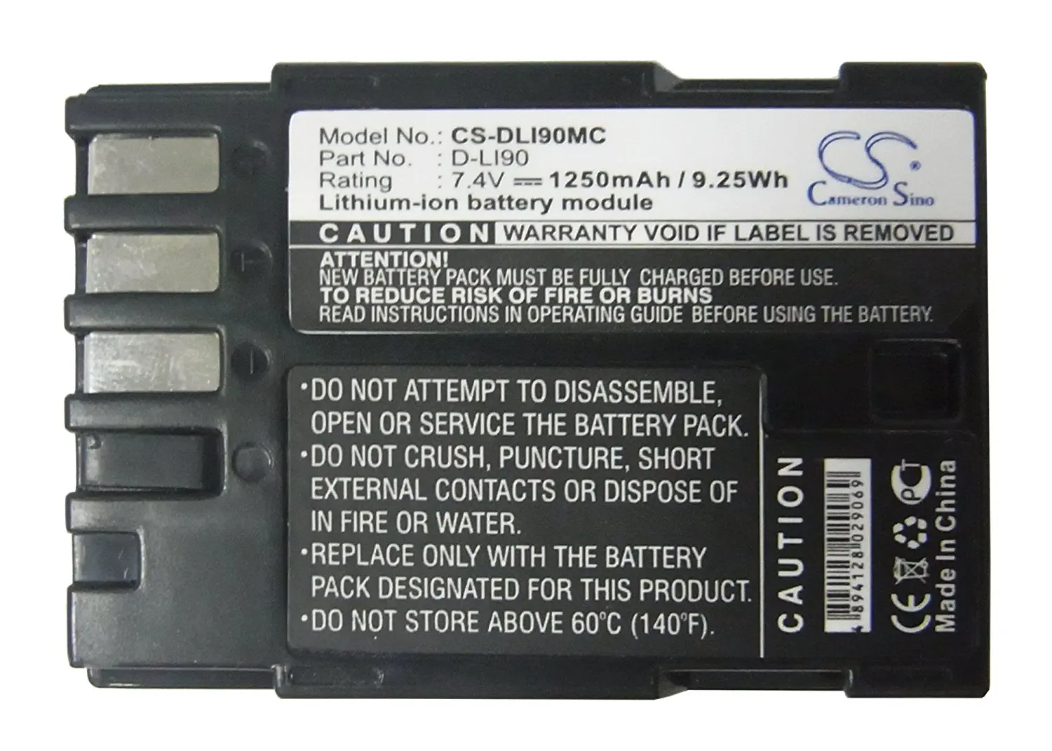 Cameron Sino 1250mAh Li-ion High-Capacity Replacement Batteries for PENTAX K-7, K-5, 645D, fits PENTAX D-LI90