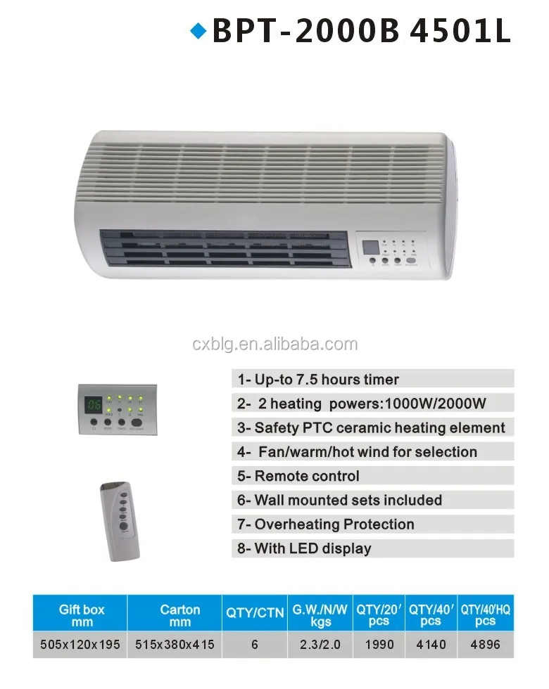 Hotsale Bağımsız 2000w Duvara Monte Elektrikli Havalı Isıtıcı Fan Hotsale Bağımsız 2000w Duvara Monte Elektrikli Havalı Isıtıcı Fan