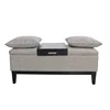 Square Fabric Storage Ottoman Bench with Wooden Tray Table and Cushion