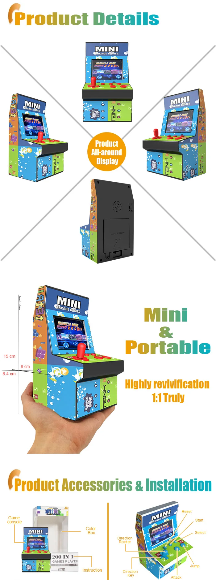 Wholesale Mini Bartop Arcade Machine Buy Hand Held Handy Handheld Indoor Import Retro Vintage Video 8 Bit Games Console for Kids