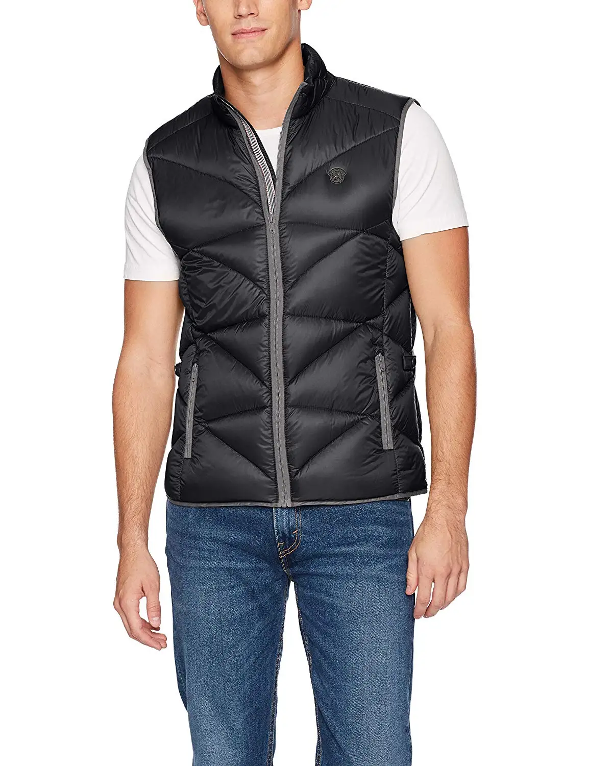 SHOWNO Mens Stand Collar Regular Fit Corduroy Thermal Winter Down Quilted Jacket Waistcoat Vest