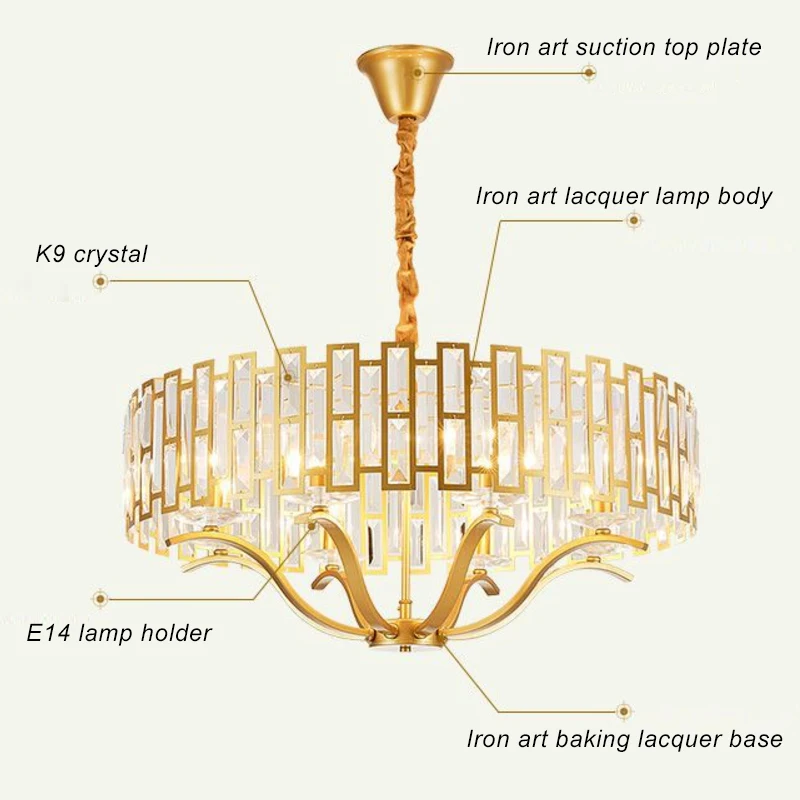 Luxury post-modern k9 crystal pendant lamp hanging chandelier light