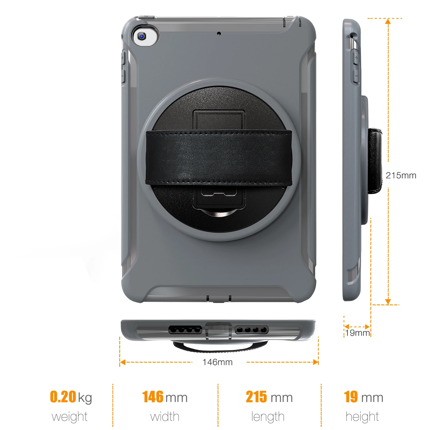 Tablet Back Cover Case With Wrist Strap & Built In Stand For Ipad Mini