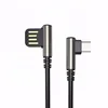 Aluminum TPE Round 2.4A Cable Fast Charging 90 Degrees Elbow Data Cable Micro USB Type C Double Ends Reversible Charger Cable 1m