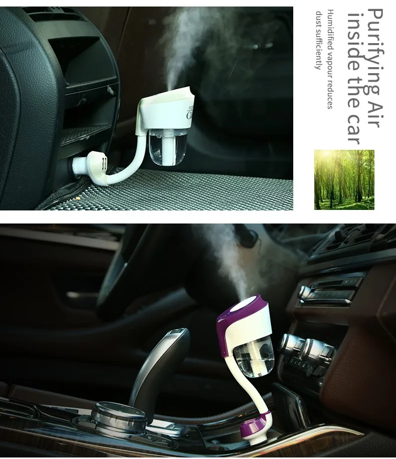 Car Humidifier 2.1a Dual Usb Emc Ce Rohs 12v Mini Portable Air Purifier