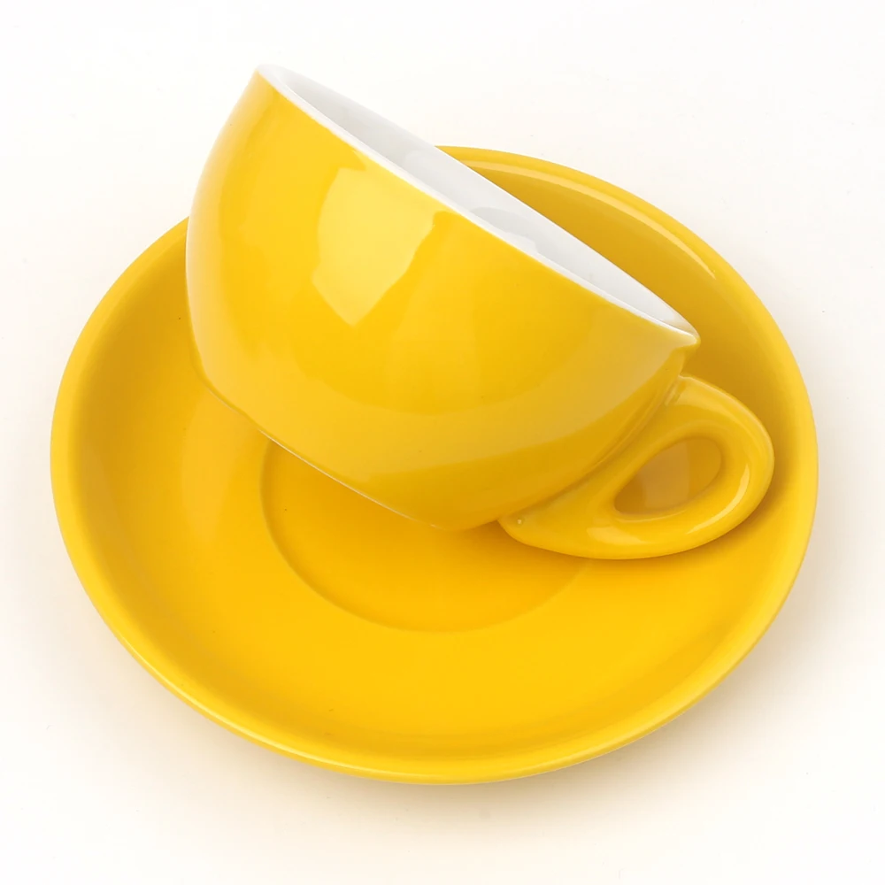 D'une excellente Cat&eacute;gorie Qualit&eacute; 6 oz Jaune Couleur Cappuccino Tasses &agrave; Caf&eacute; et Soucoupes Ensembles Pour Le Restaurant D'h&ocirc;tel &Agrave; La Maison
