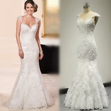 Vestido De Noiva Cap Sleeve Mermaid Wedding Dress Lace Appliqued Real Photo 2016 New Style Factory Custom Make 6105