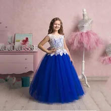 Santo Flor Meninas Vestidos vestido de Baile de Renda Branca e Azul tule Vestido de Primeira Comunhão Pageant Vestidos de Baile para o Casamento De Meninas FL9