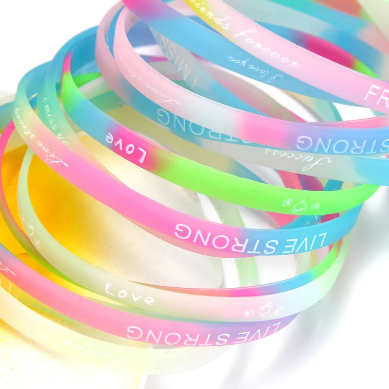 50X Mixed sport friendship Love Color or Night glow silicone wristbands bracelet 
