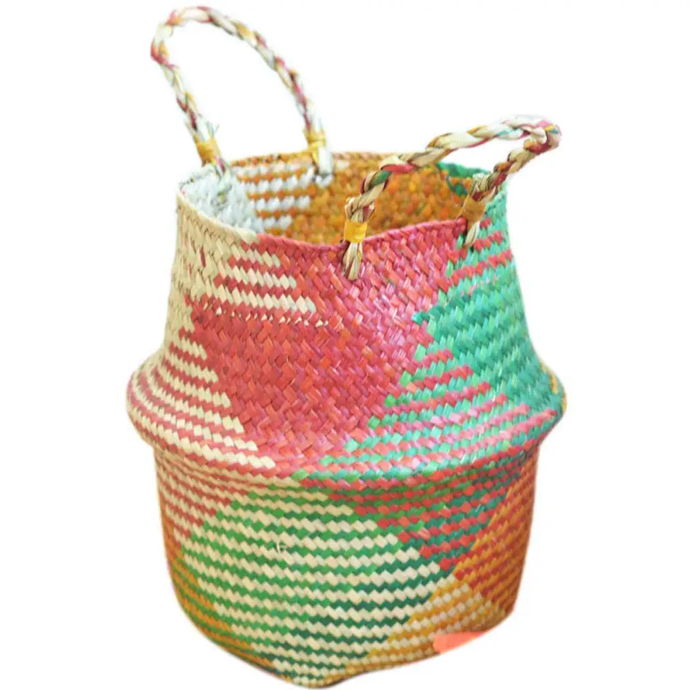 AutumnFall Clearance! Seagrass Wicker Basket Wicker Basket Flower Pot Folding Basket Dirty Basket Storage Home Decoration (A)
