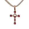 14k Gold Iced Ruby Tennis Cross