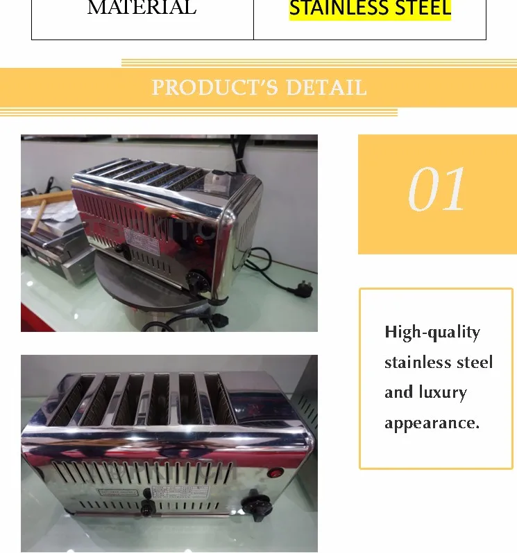CE Certificate Approved Heavy Duty Large Production Ability Six Compartments Toaster