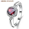 Abiding Perfect Natural Red Garnet Rings Real 925 Sterling Silver Classic Round Rings Women Anniversary Fine Gift Jewelry
