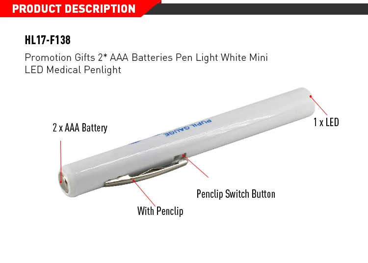 Promotion Gifts 2* Aaa Batteries Pen Light White Mini Led Medical