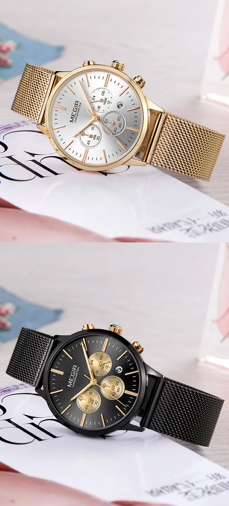 Reloj De Pulsera Megir 2011 De Lujo,Minimalista,Con Reloj MEGIR de lujo con cronógrafo y fecha para mujer, Reloj