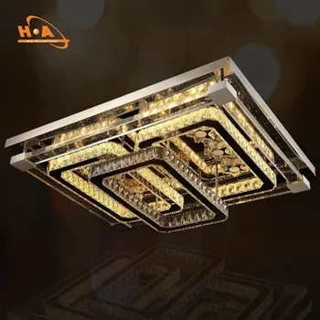 Hotel Hall Mounted Ceiling Rectangle Large Crystal Chandelier