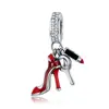 S925 Pendant Sterling Silver Charm Sexy Red Lipstick High Heels Lady Makeup Pendant