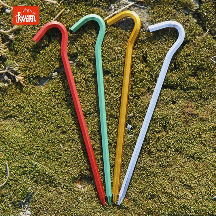 Heavy Duty Aluminum Alloy Tent Peg & Tarp Peg Hook Shape Aluminum Pegs For Outdoor Camping Stake