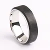 Silver stainless steel carbon fiber men's ring with beveled edge forged carbon fiber ring
