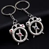 novel promotional item personalized cheap keychains couple love keychains in clock shape with rhinestones