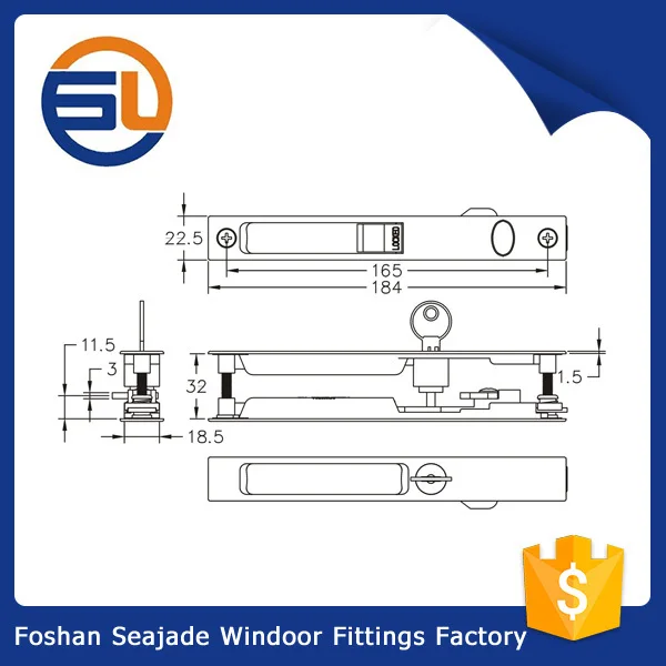 Aluminium Doubleside Sliding Window Cekon Lock Latch With Key