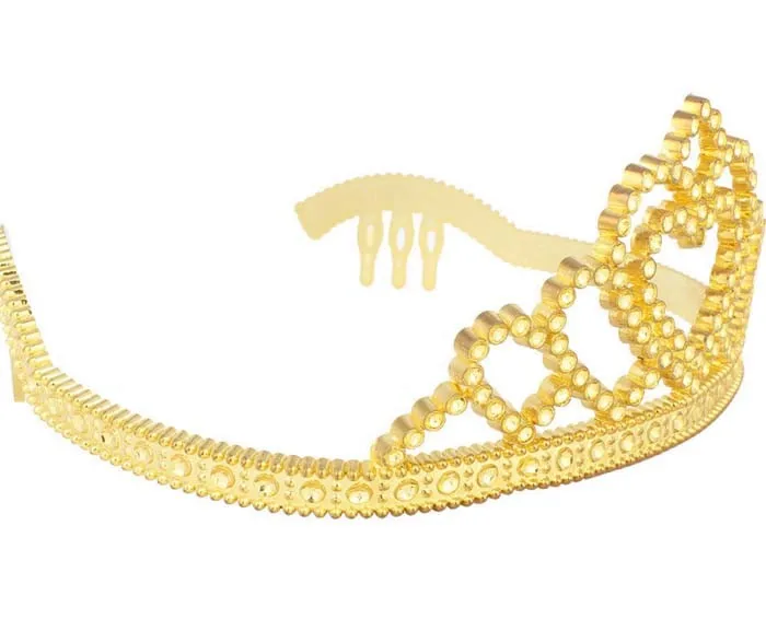 Gold Plastic Tiara W/ Combs Princess Queen Crown Halloween Sparkle
