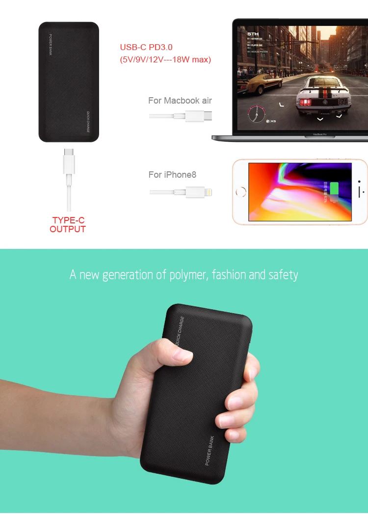 2019 New Portable Dual USB 20000mah qc 3.0 usb-c pd Power Bank for Smartphone
