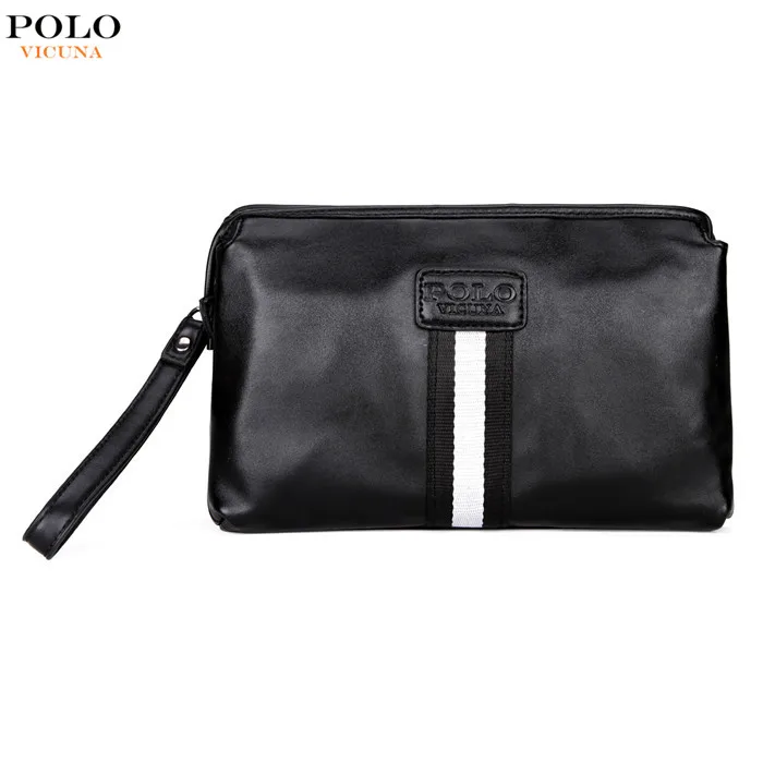 VICUNA POLO Casual British Style Multilayer Clutch Wallet Large Capacity Black PU Leather Clutch Bag Men's Handbag