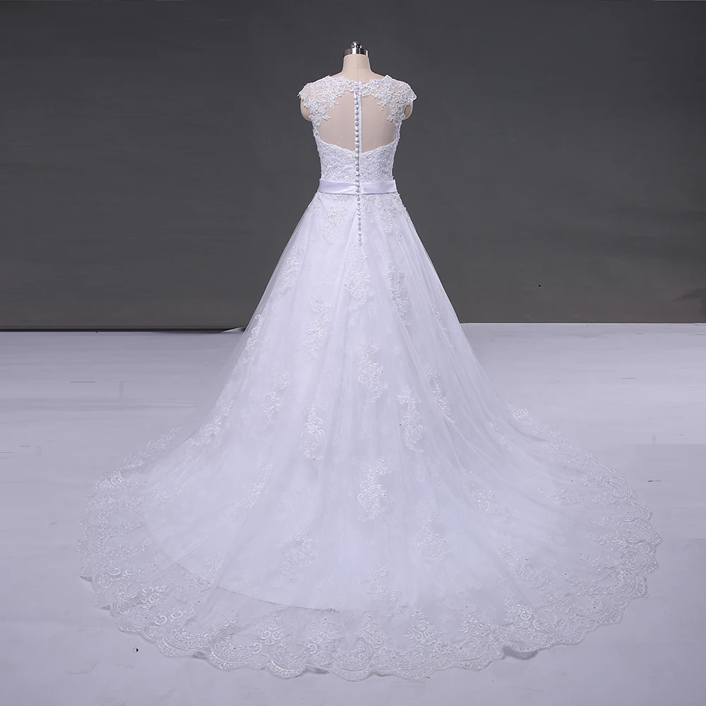 Appliques Tulle Lace See Through Back Wedding Dress
