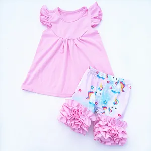 Baby Girls Clothing Set Flying Sleeve Sleeve Top With Short Pants Set For Wholesale Baby Girls Clothing Set Flying Sleeve Sleeve Top With Short Pants Set For Wholesale