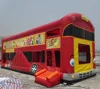 Combination Castle inflatable red jungle bus shape inflatable slide game,inflatable bouncy castle and slide combo