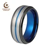 Men's Tungsten Wedding Bands Ring Bushed Finish Black Blue Plated Comfort Fit with Blue Center Groove Fashion Durable Rings